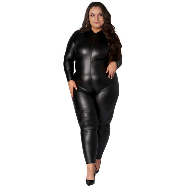 Priser på NORTIE Fetish Wetlook Bundløst Catsuit Plus Size - Black - Plus size