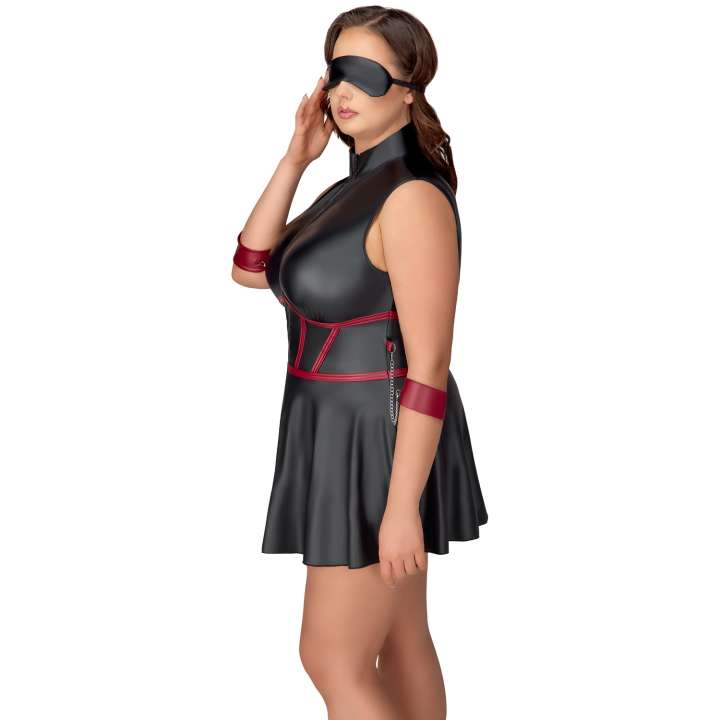 Priser på Cottelli Bondage Curves Sort Wetlook Bondage Kjole med Blindfold - Sort - 2XL