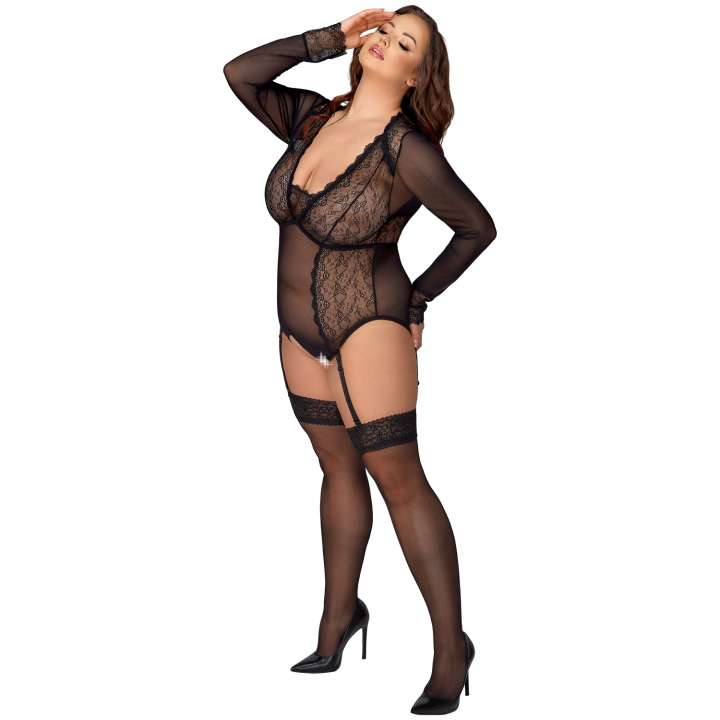 Priser på Cottelli Curves Mesh Bodystocking - Sort - 4XL